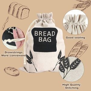 Cream Bread Storage Linen Bags Black Print Homemade‎ Loaf